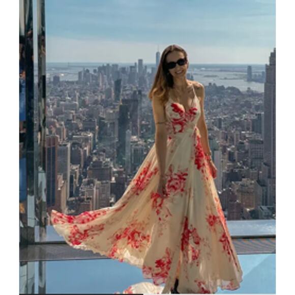 Lulus Cream and Coral Floral Wrap Elegantly Inclined  Maxi Dress Size: S - Picture 13 of 15